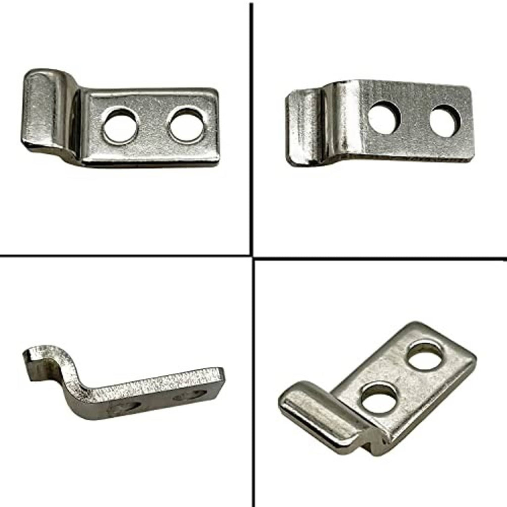 Metal mounting clips and brackets with bolt holes for rubber latch installation