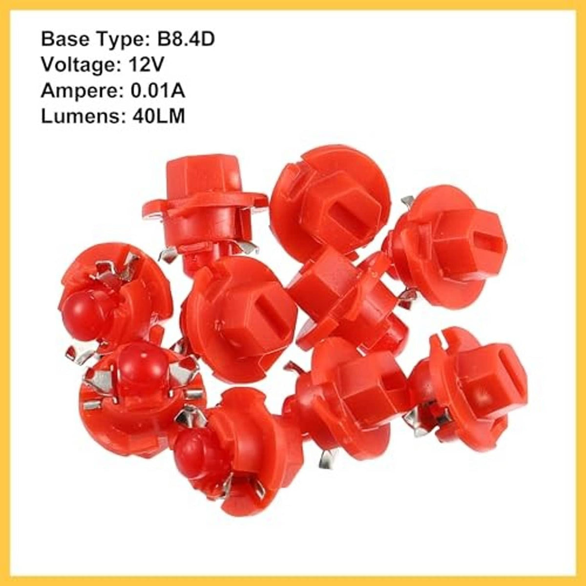 Ten red T5 B8.4D LED dashboard bulbs, with specs overlay on the image