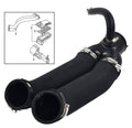 Black air intake hose with two end openings and multiple metal hose clamps