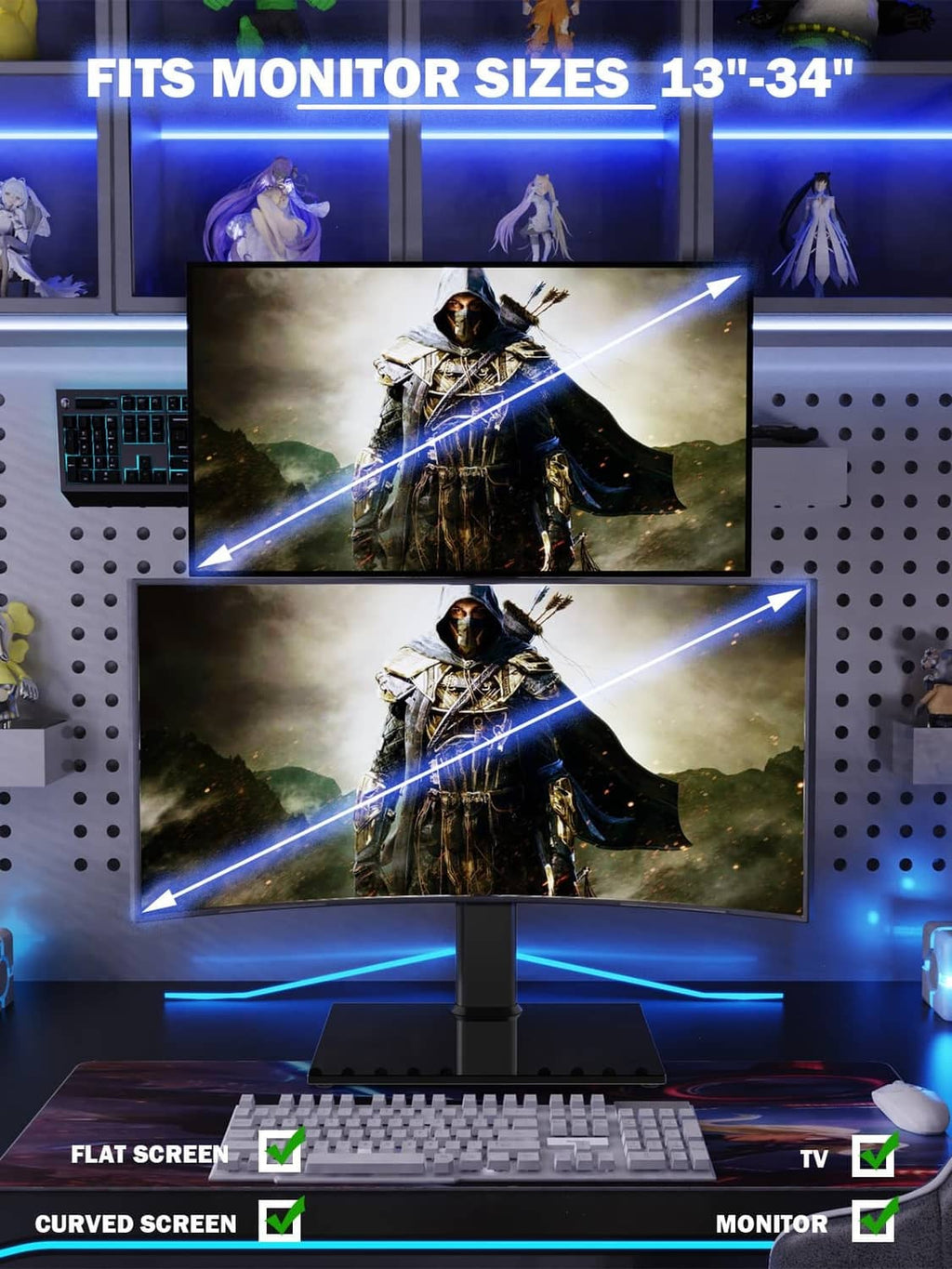 Vertical stacked dual monitor stand for 13–34 inch displays, black base