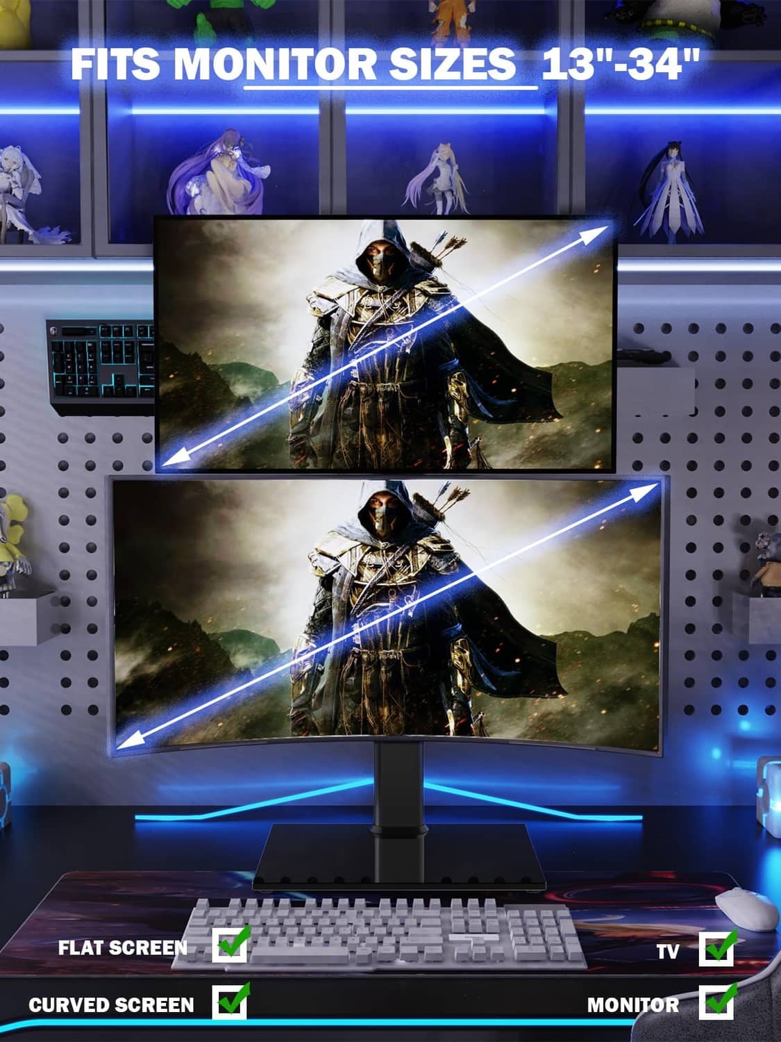 Vertical stacked dual monitor stand for 13–34 inch displays, black base
