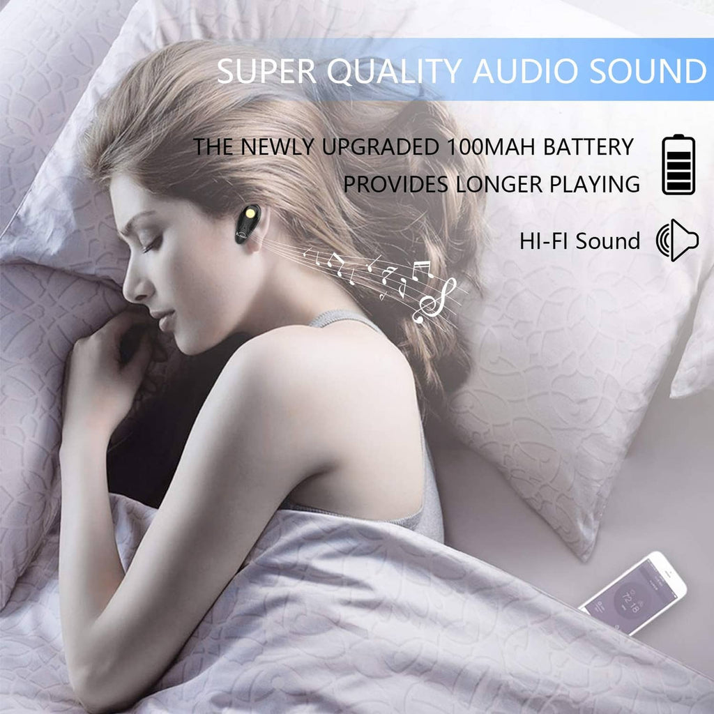 Black wireless headset worn on ear with small in-ear earbud microphone