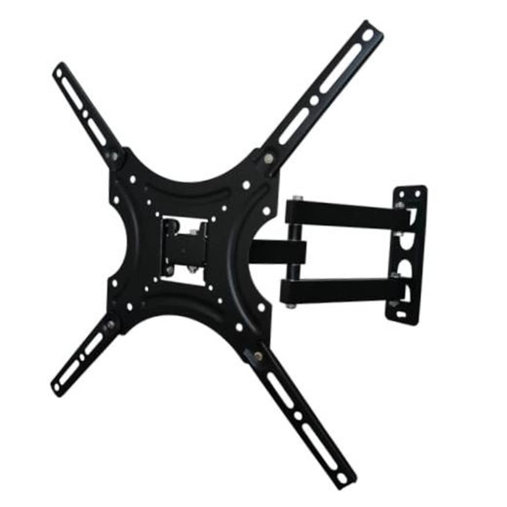 Full-motion TV wall mount bracket, black steel with four arm support plates.