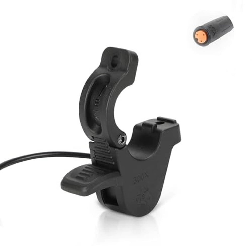Black 3-pin thumb throttle lever with mounted control housing and cable