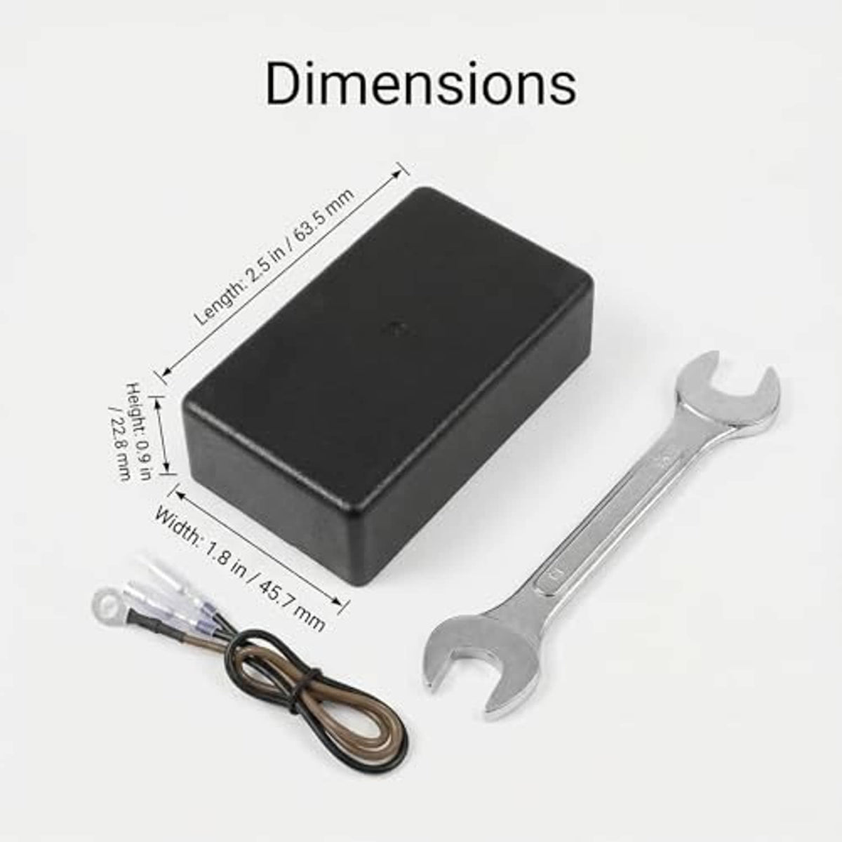RPM rev limiter module with wrench and measuring dimensions illustration