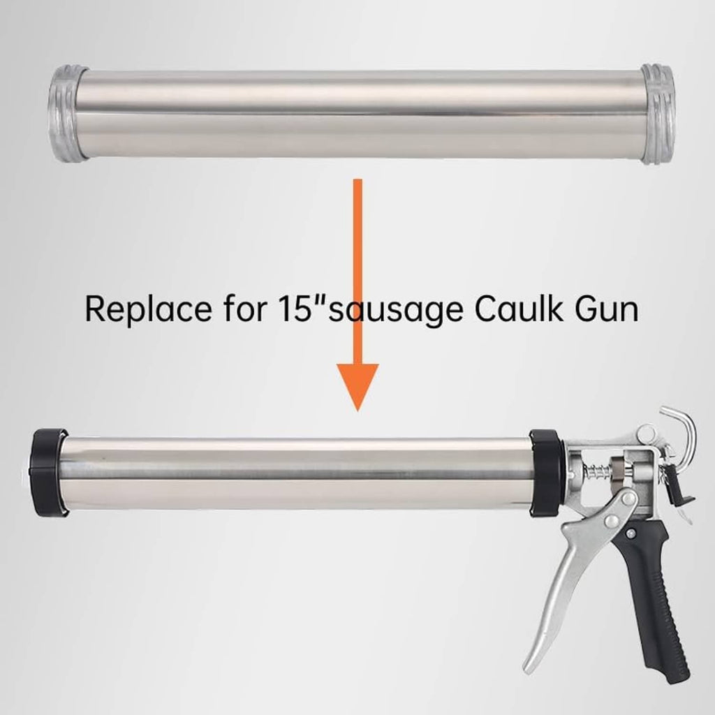 Replaceable caulking gun body tube with front cap and dispensing gun