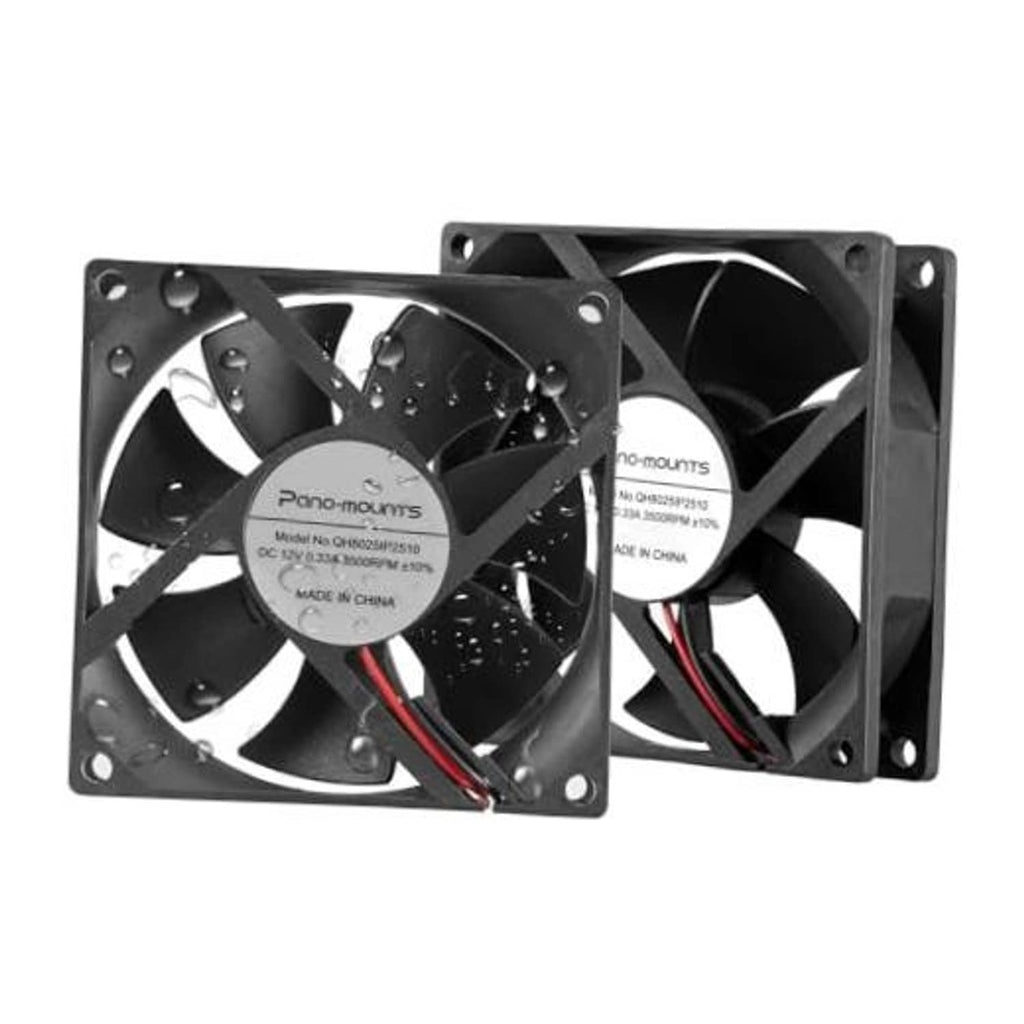 Black 80mm DC cooling fans, dual 2-wire units with four corner mounting holes