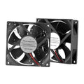 Black 80mm DC cooling fans, dual 2-wire units with four corner mounting holes