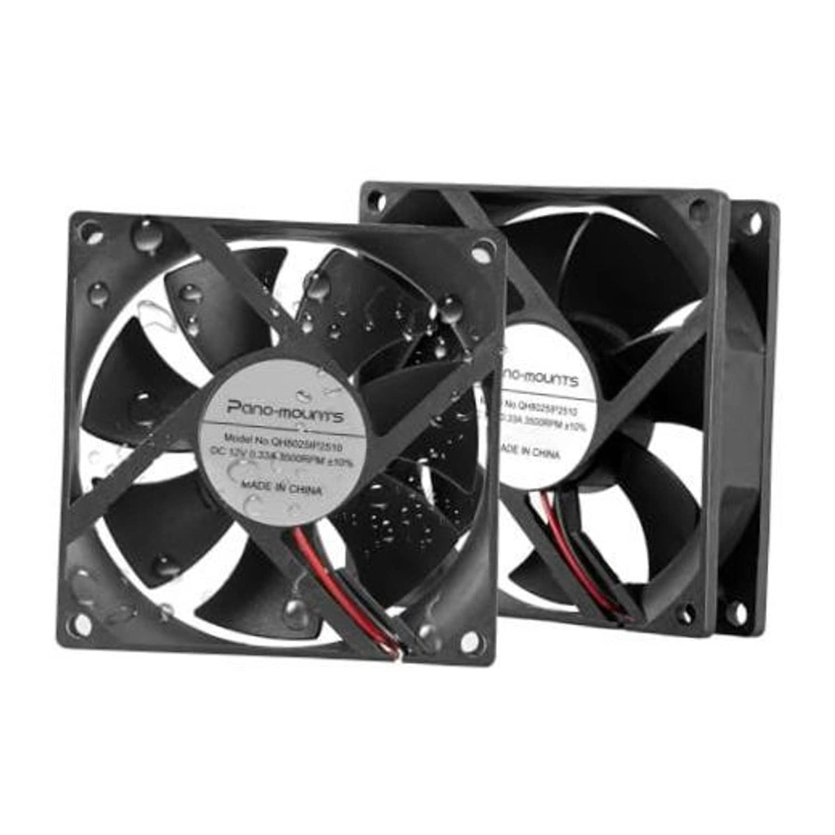 Black 80mm DC cooling fans, dual 2-wire units with four corner mounting holes