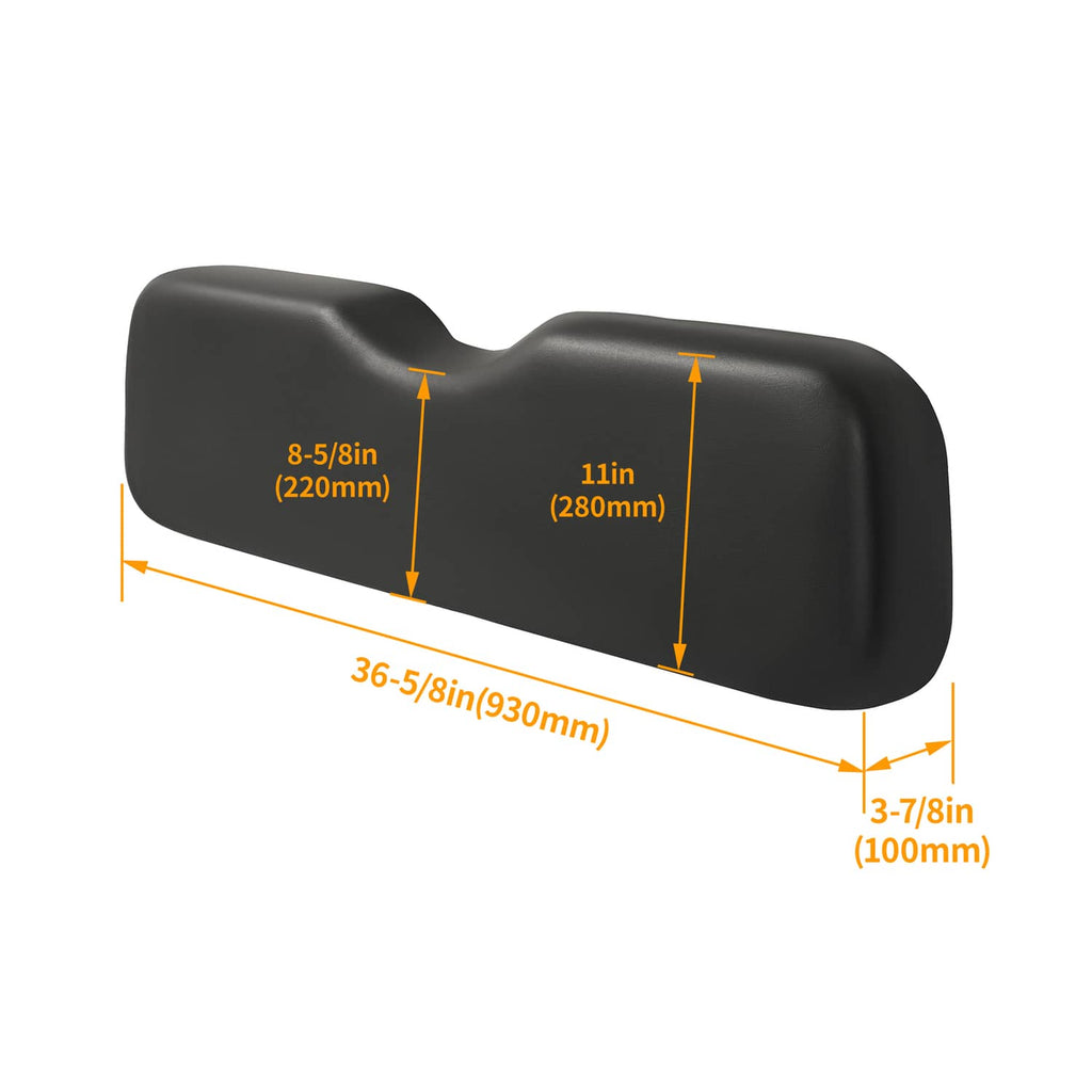 Black contoured seat backrest cushion with rounded top and wide base