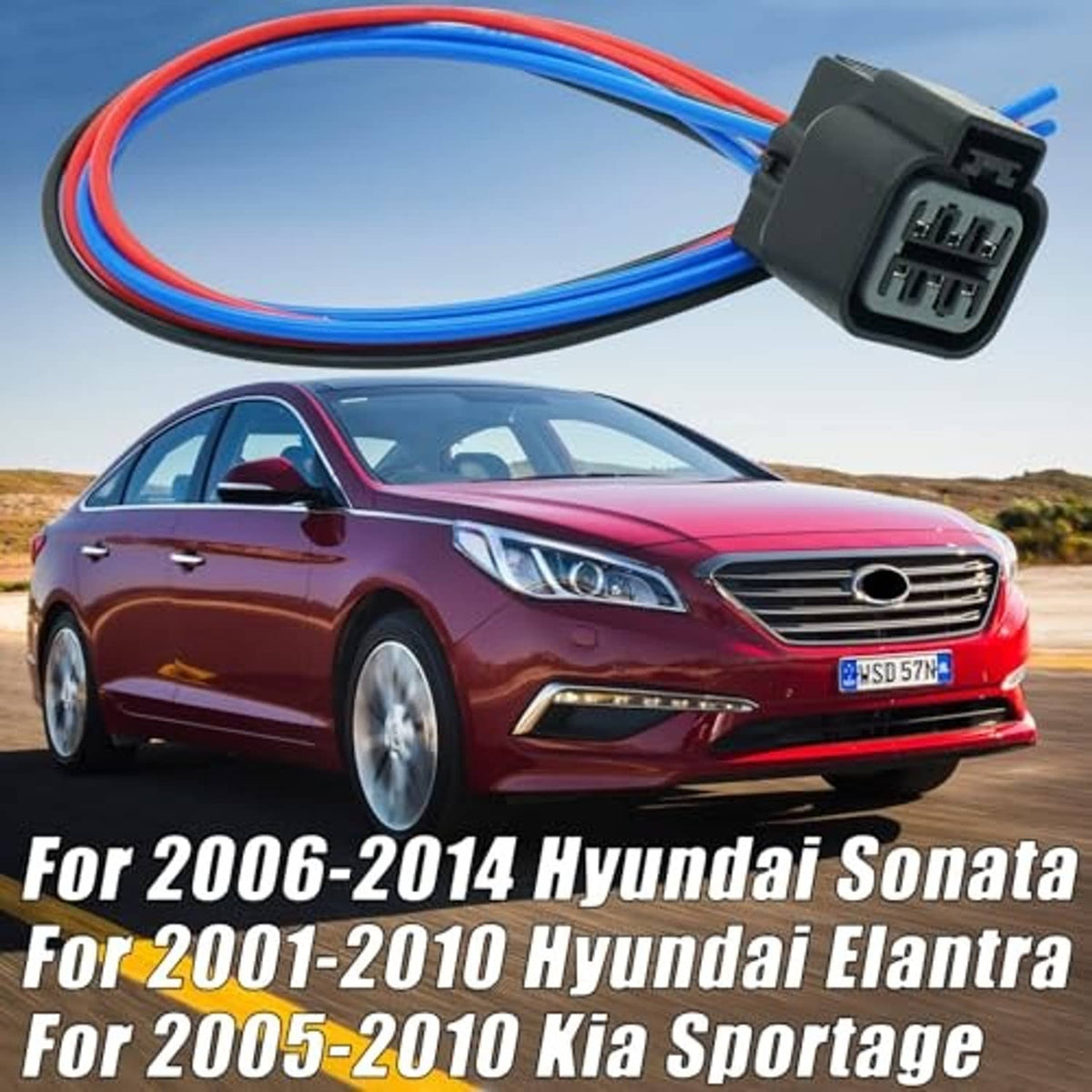 6-pin headlight wiring harness with gray connector, red/blue/other wires and plug