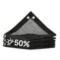 Black 50% mesh shade cloth tarp with grommets, folded and stacked