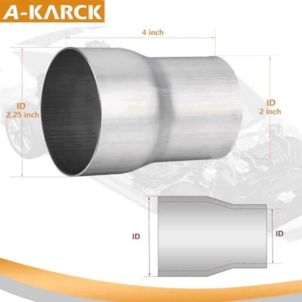 Exhaust pipe reducer diagram showing 4 in outer to 2.25 in inner diameter