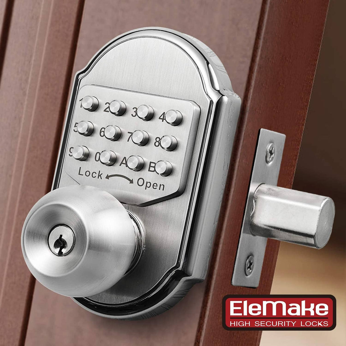 Keyless keypad deadbolt lock set with keypad panel and round thumb-turn on exterior door