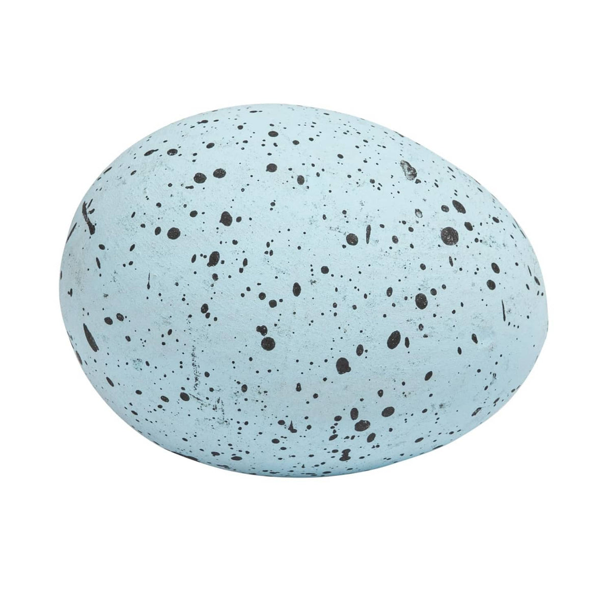 Blue speckled ceramic egg with dark flecked surface