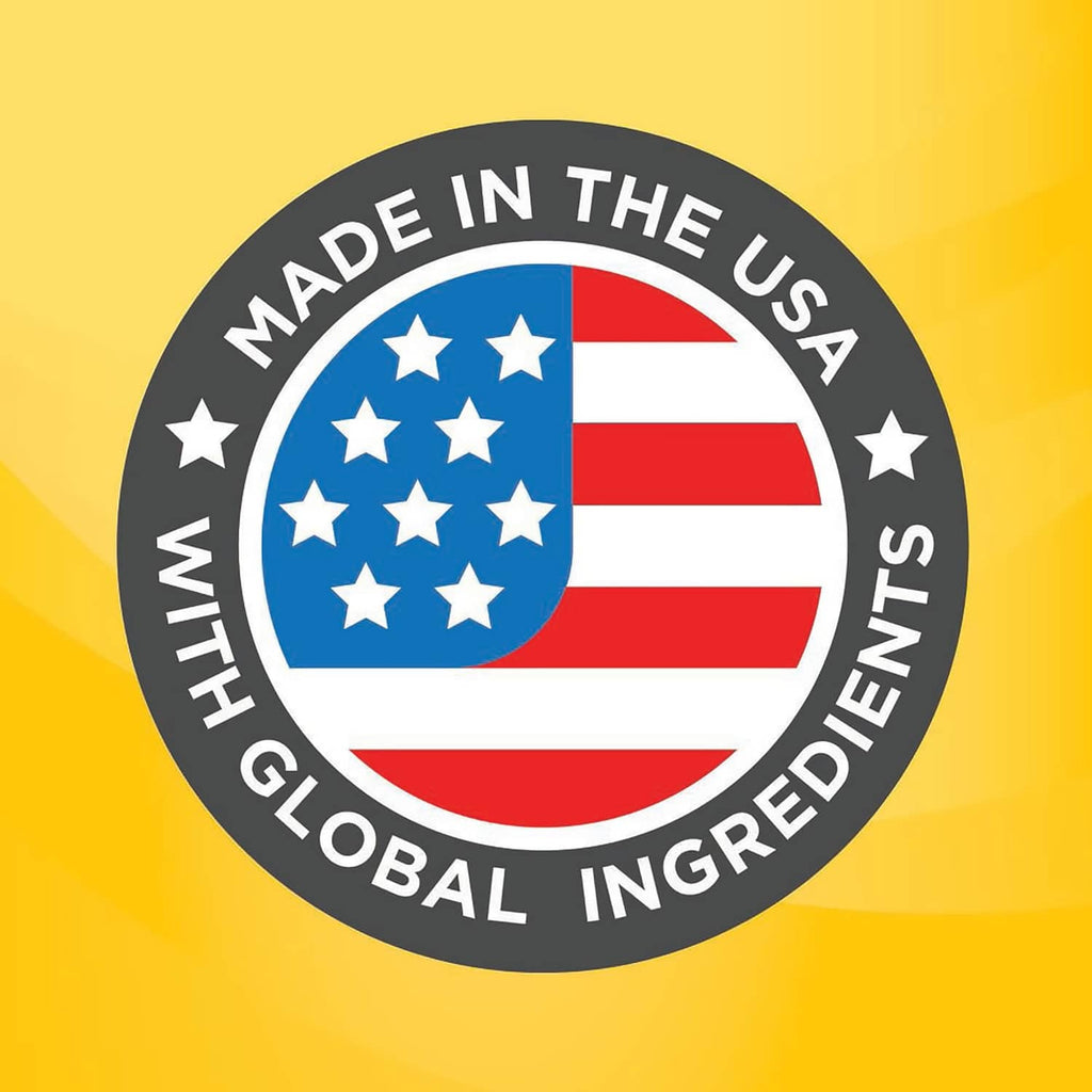 Made in the USA with global ingredients badge