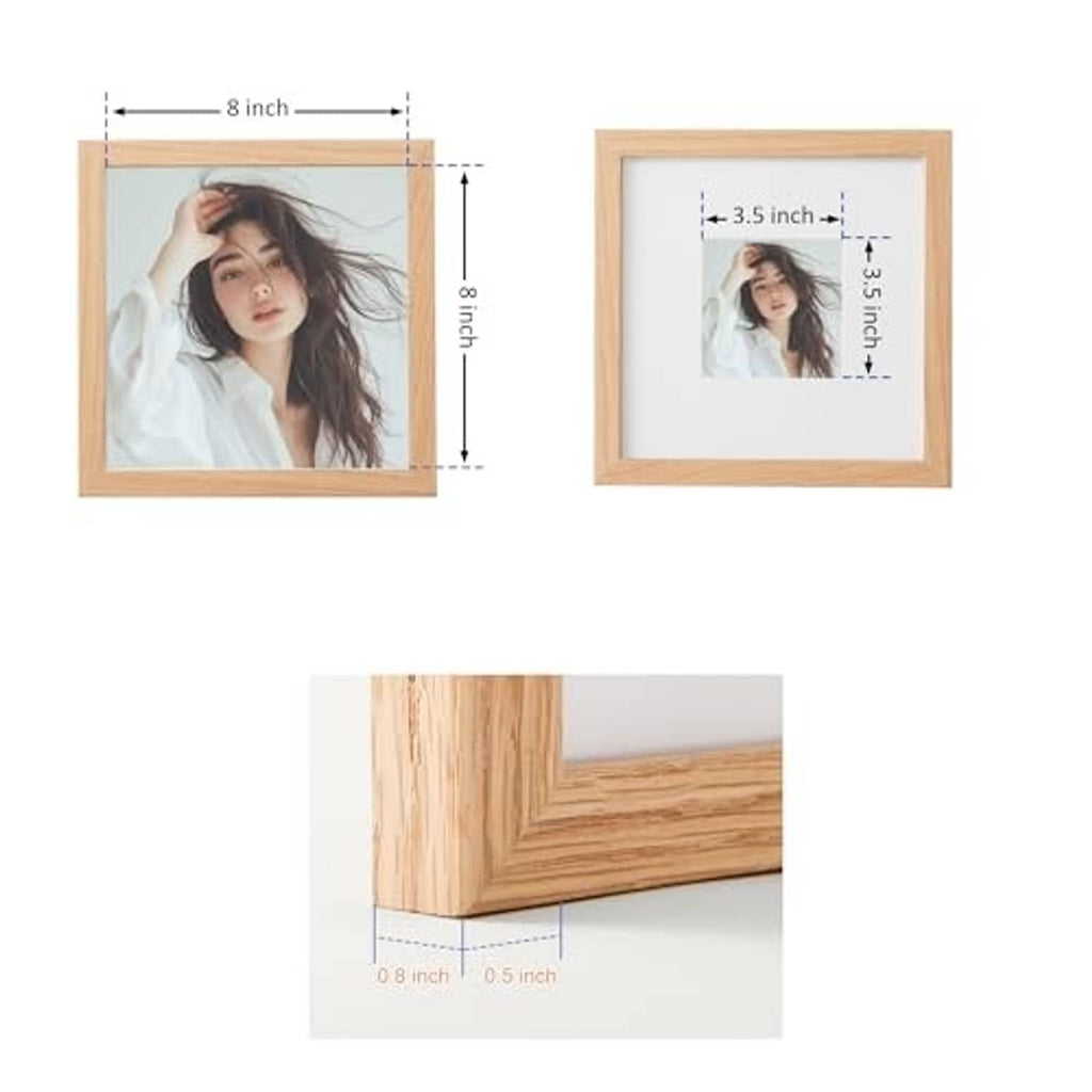 Light oak 8x8 picture frame set with real glass and included mat insert