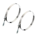 Stainless steel T-bolt hose clamp with spring, two-piece band and screw housing