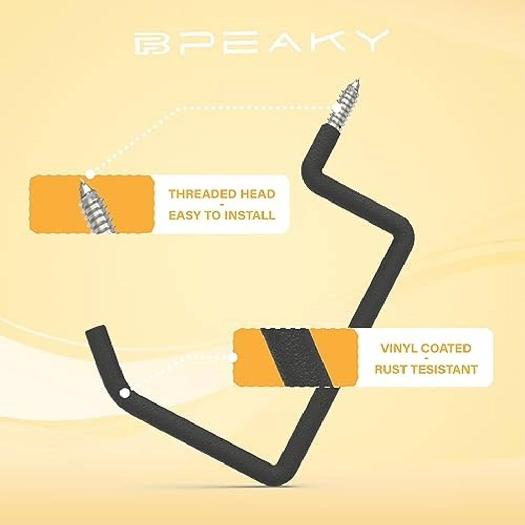 Black screw-in ladder hooks, two wall hooks with metal threaded mounting screws