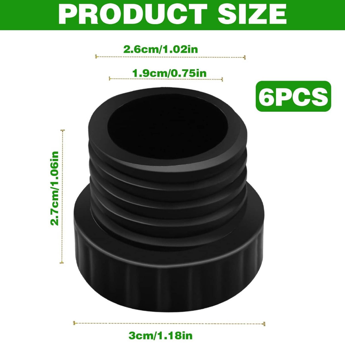 Black ribbed light bulb socket cap with stacked ridges, 6 pcs set