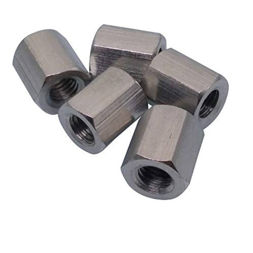 Stainless steel hex coupling connectors with internal threads, angled group view