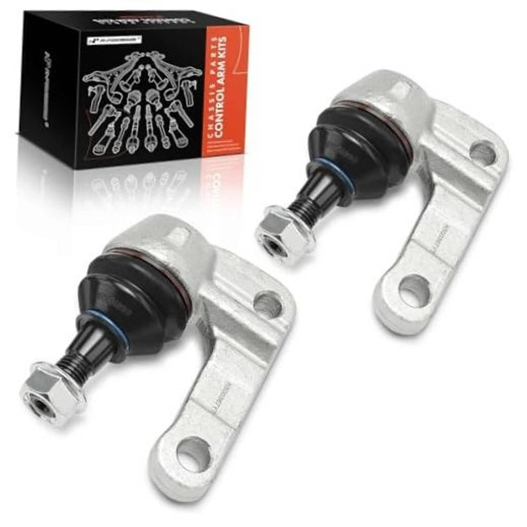 Front upper ball joint pair with silver control arms and black rubber dust boots