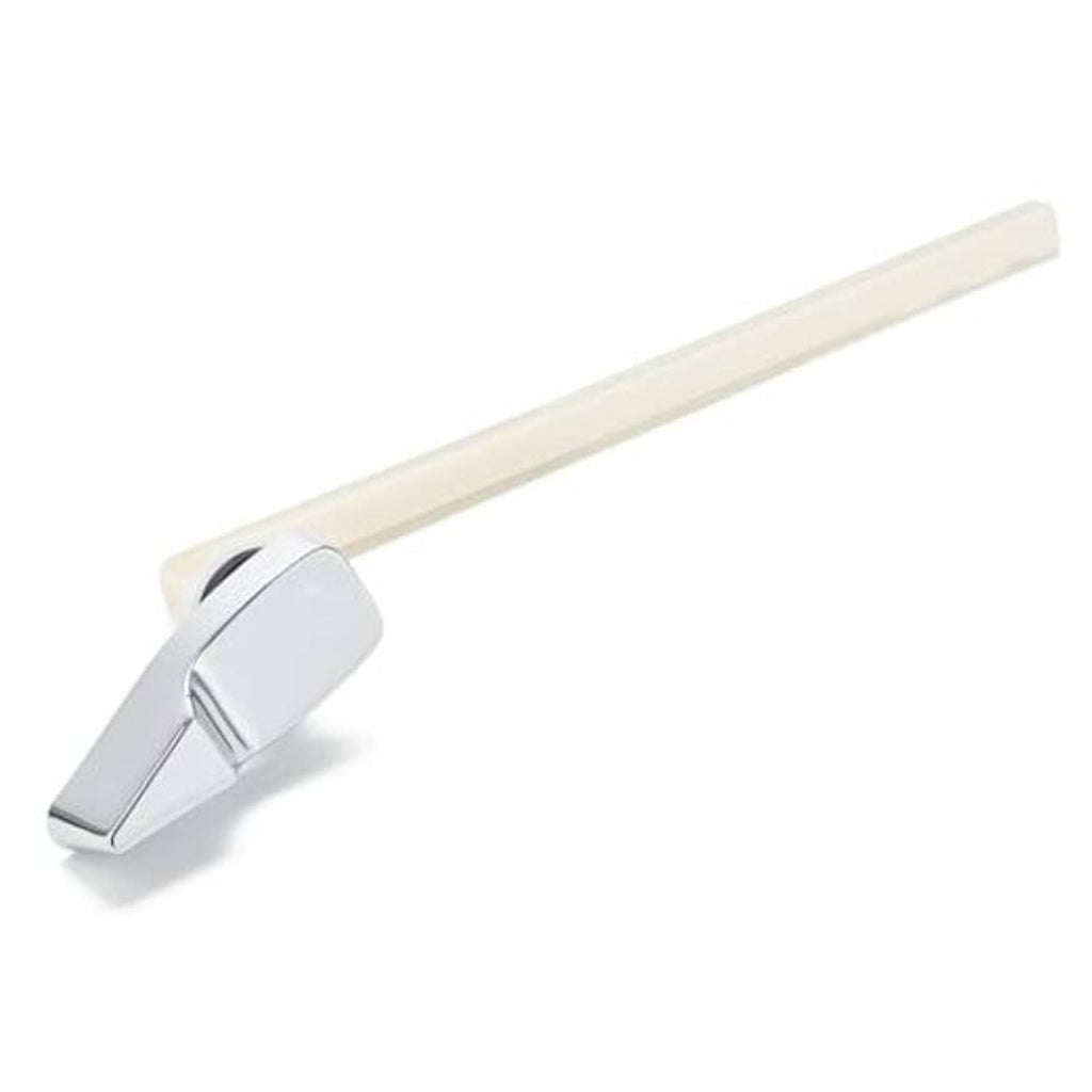 Chrome toilet flush lever with long white handle bar