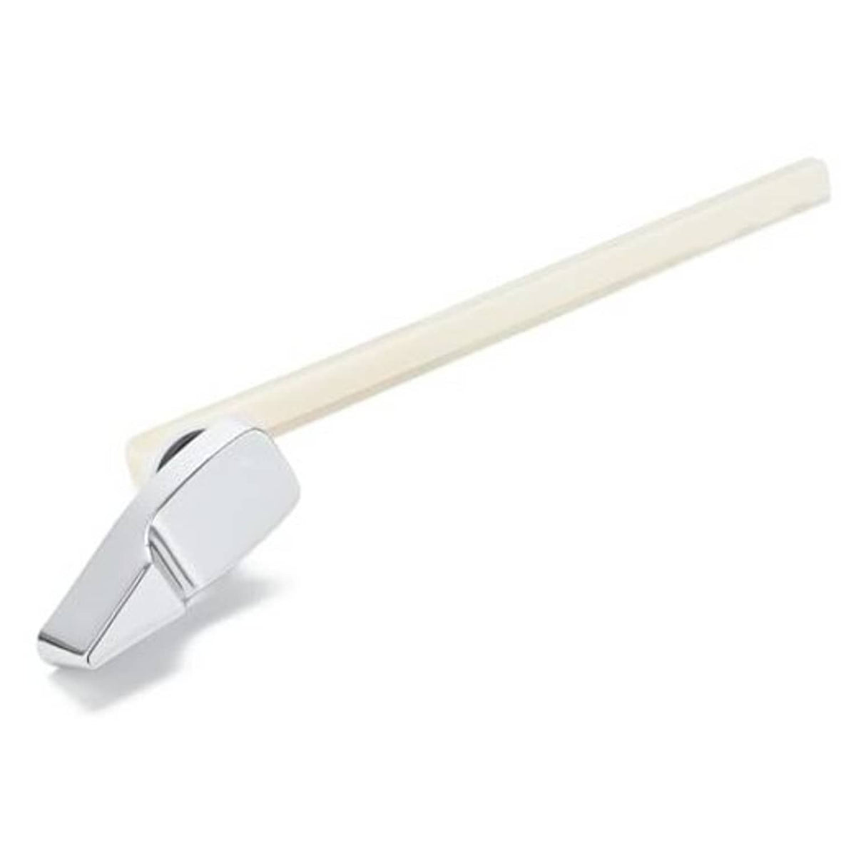 Chrome toilet flush lever with long white handle bar