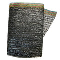 Black shade cloth mesh roll with multicolor stitched edge binding