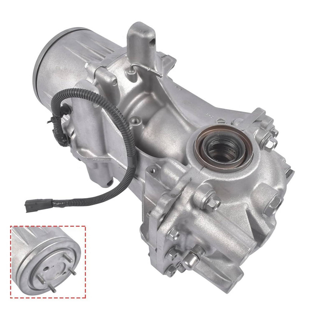 Silver rear axle differential carrier assembly with circular opening and connected wiring