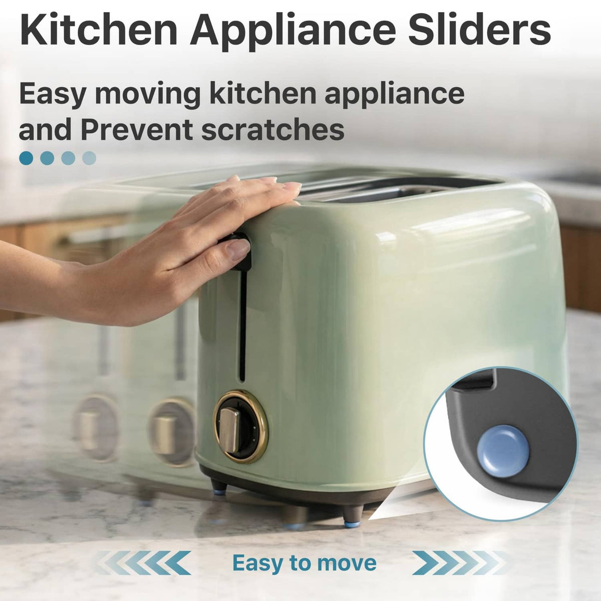 Grey appliance slider pad attached to an appliance base for smooth, scratch-free moving