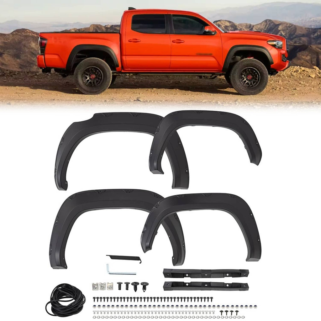 Black front and rear wheel arch fender flares with clamps and screw hardware set