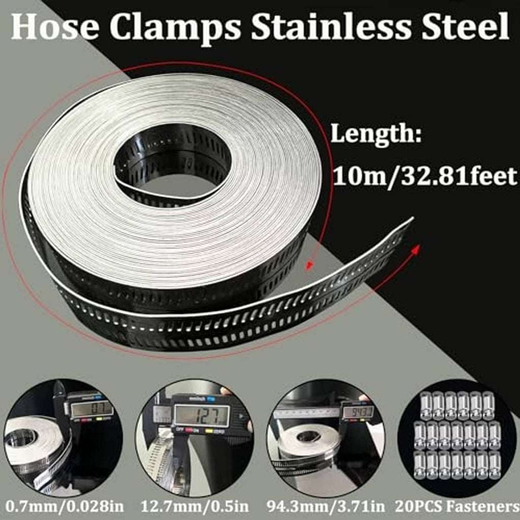 Stainless steel hose clamp strap roll with perforated band and adjustable worm gear