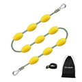 Floating boat tow rope with yellow float balls and silver metal safety hooks