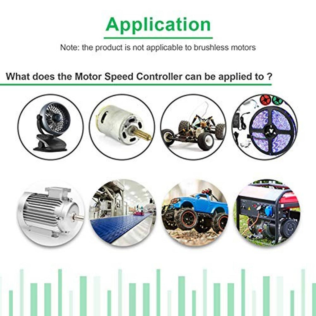 Motor speed controller application infographic with multiple equipment icons