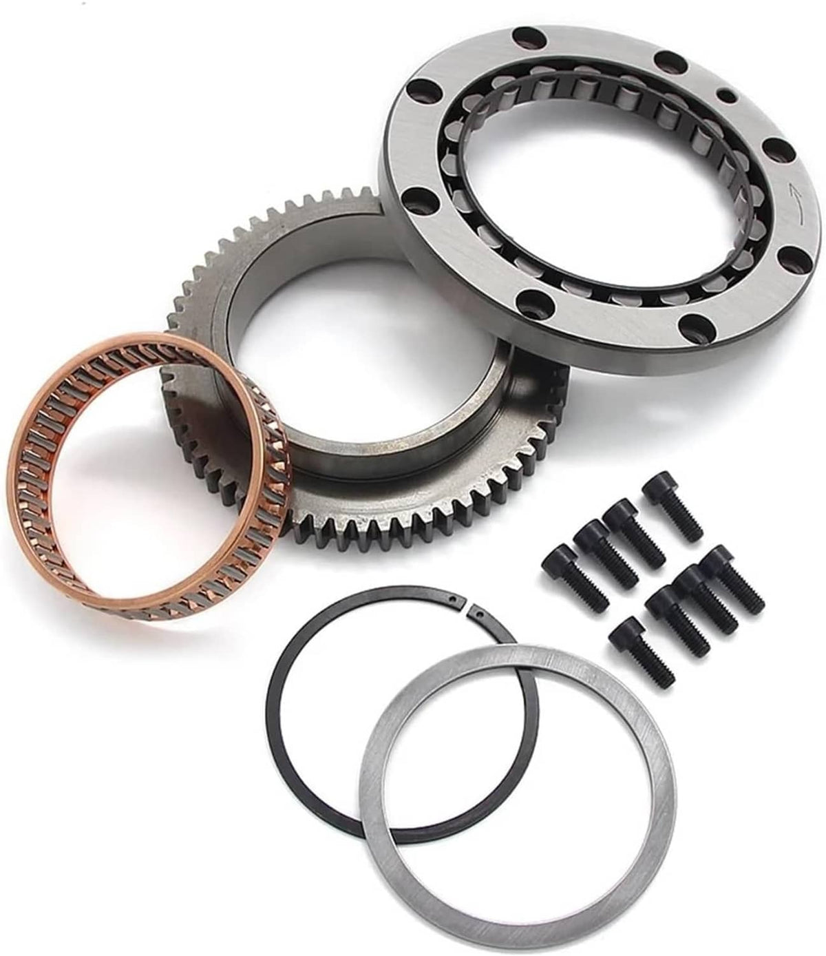 Starter clutch parts kit with ring gear, flange plate, metal spacers and bolts