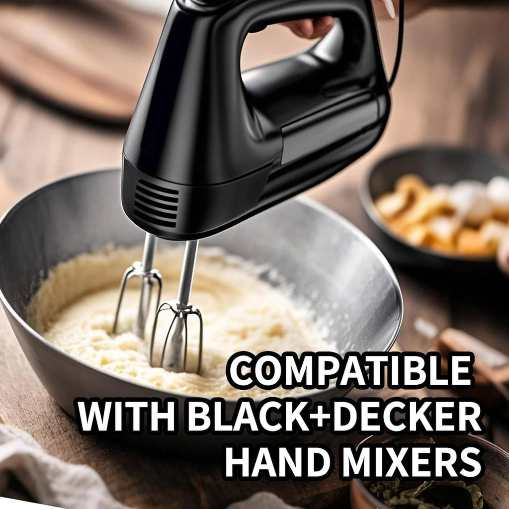 Hand mixer beaters attached, whipping batter in a metal bowl