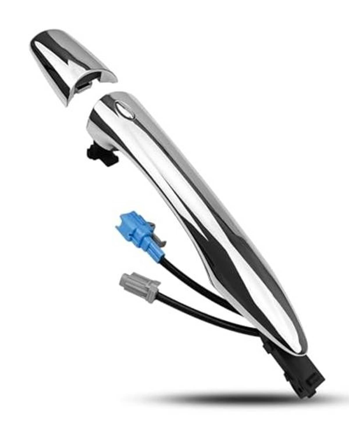 Chrome right exterior door handle with wiring harness and connector clip