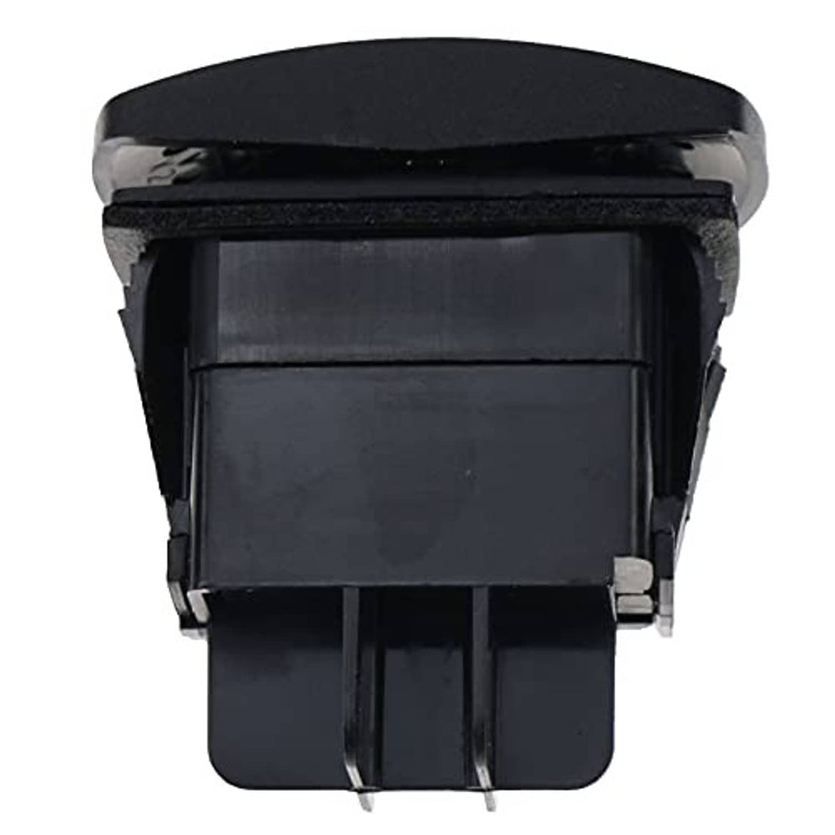 Black 48V forward/reverse rocker switch, front view with dark actuator window and tabs.