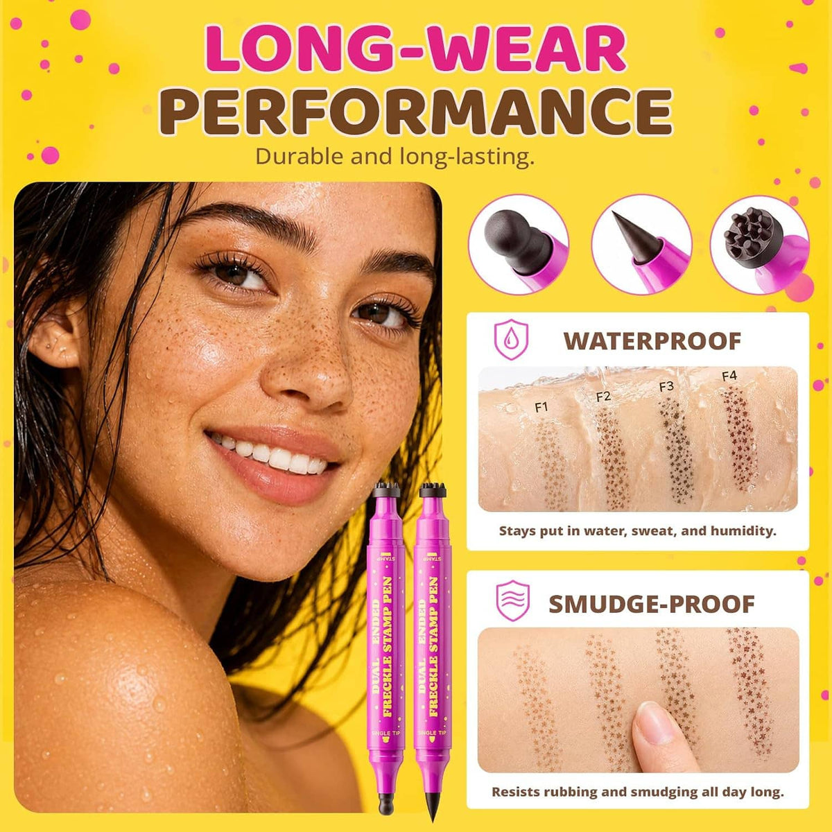 Dual-ended freckle stamp pen for waterproof, long-lasting freckle effect