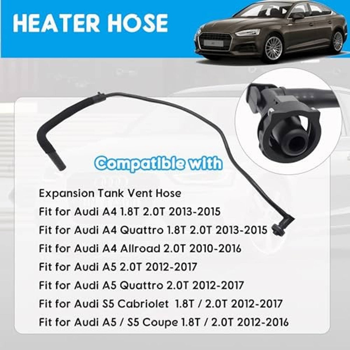 Engine coolant overflow vent hose with black rubber tubing and small end connector