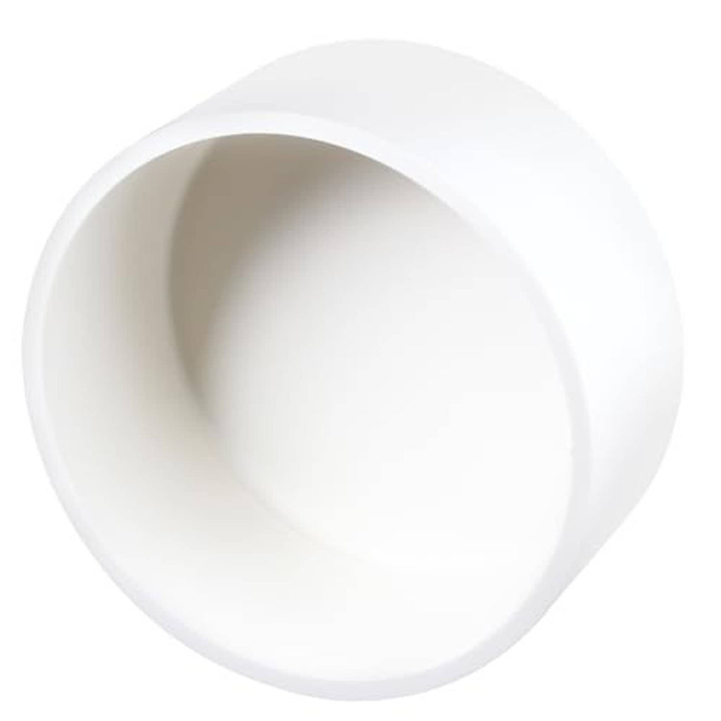 White round plastic end cap plug adapter, open interior view