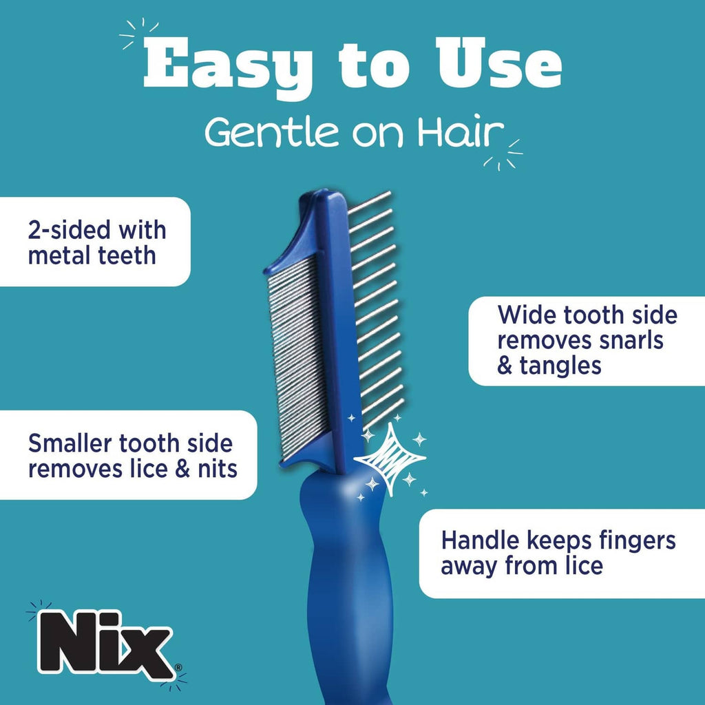 Blue 2-sided lice removal comb with metal teeth for removing lice and nits