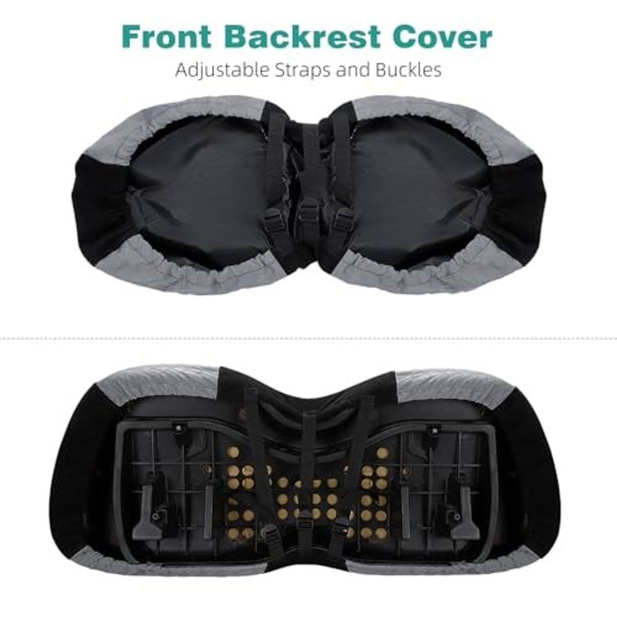 Gray front backrest cover pair with adjustable straps and buckles
