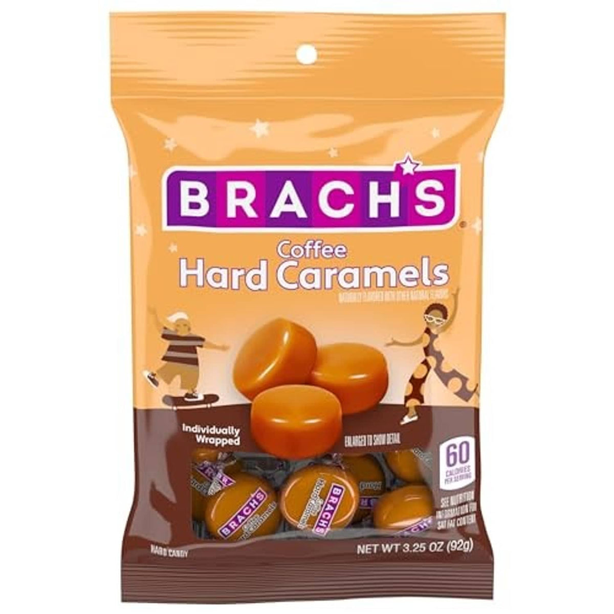 Brach's Coffee Hard Caramels candy bag with 60 pieces and 3.25 oz net weight