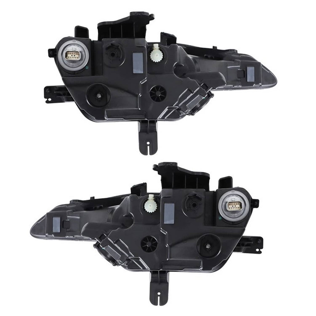 Black headlight assemblies with projector lamps and rear wiring connectors