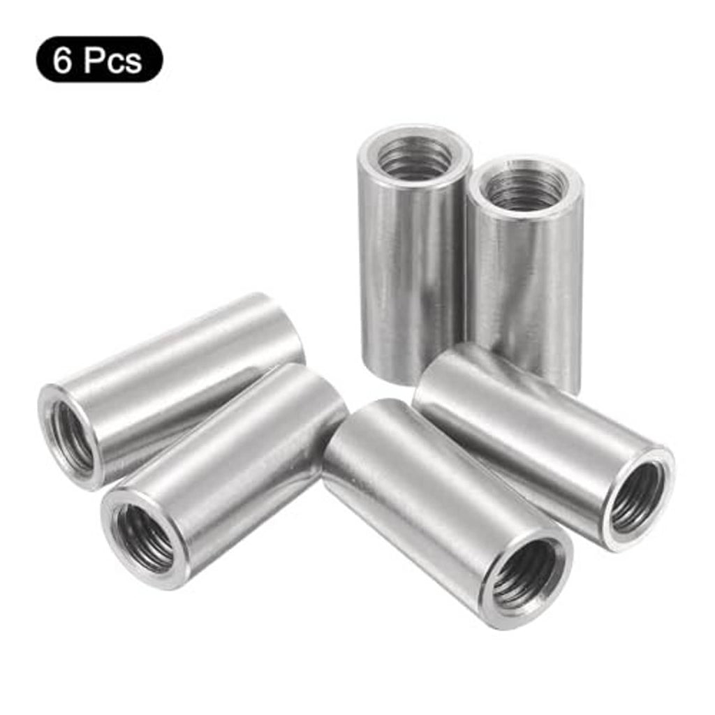 Set of 6 M10 304 stainless steel coupling nuts, cylindrical with internal threads