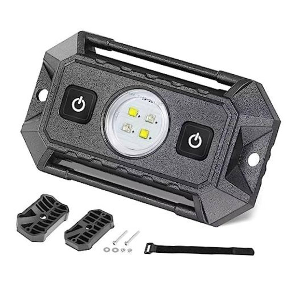 Universal UTV dome light with switch, black housing, two power buttons, round LED lens