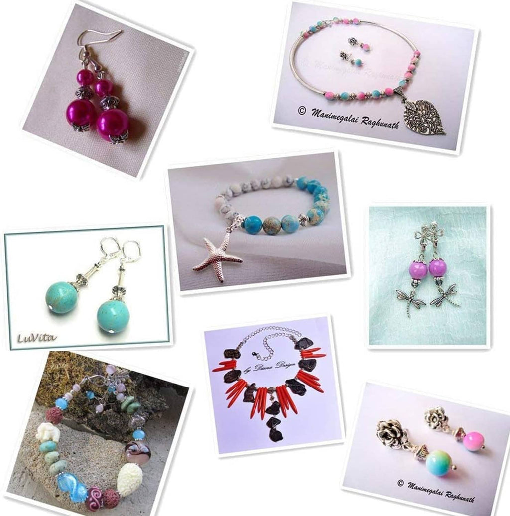 Antique silver spacer beads included in craft jewelry designs, earrings and bracelets shown