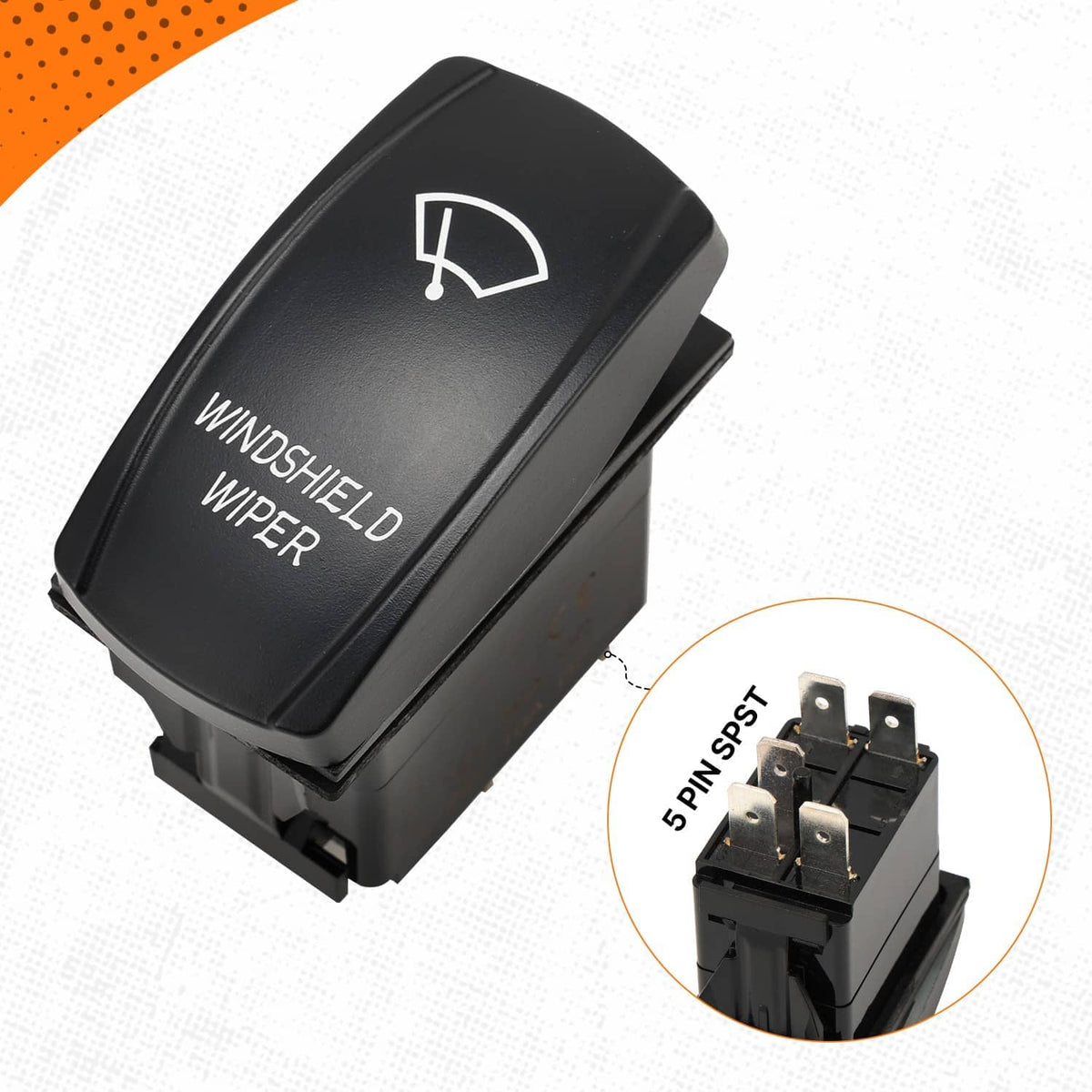 Black windshield wiper control module with wiring terminals and gauge-style icon